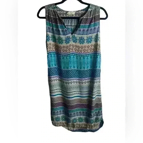 Beach Lunch Lounge Size Small Tank Dress Rayon Bohemian Morrocan Costal Blue - Picture 3 of 6